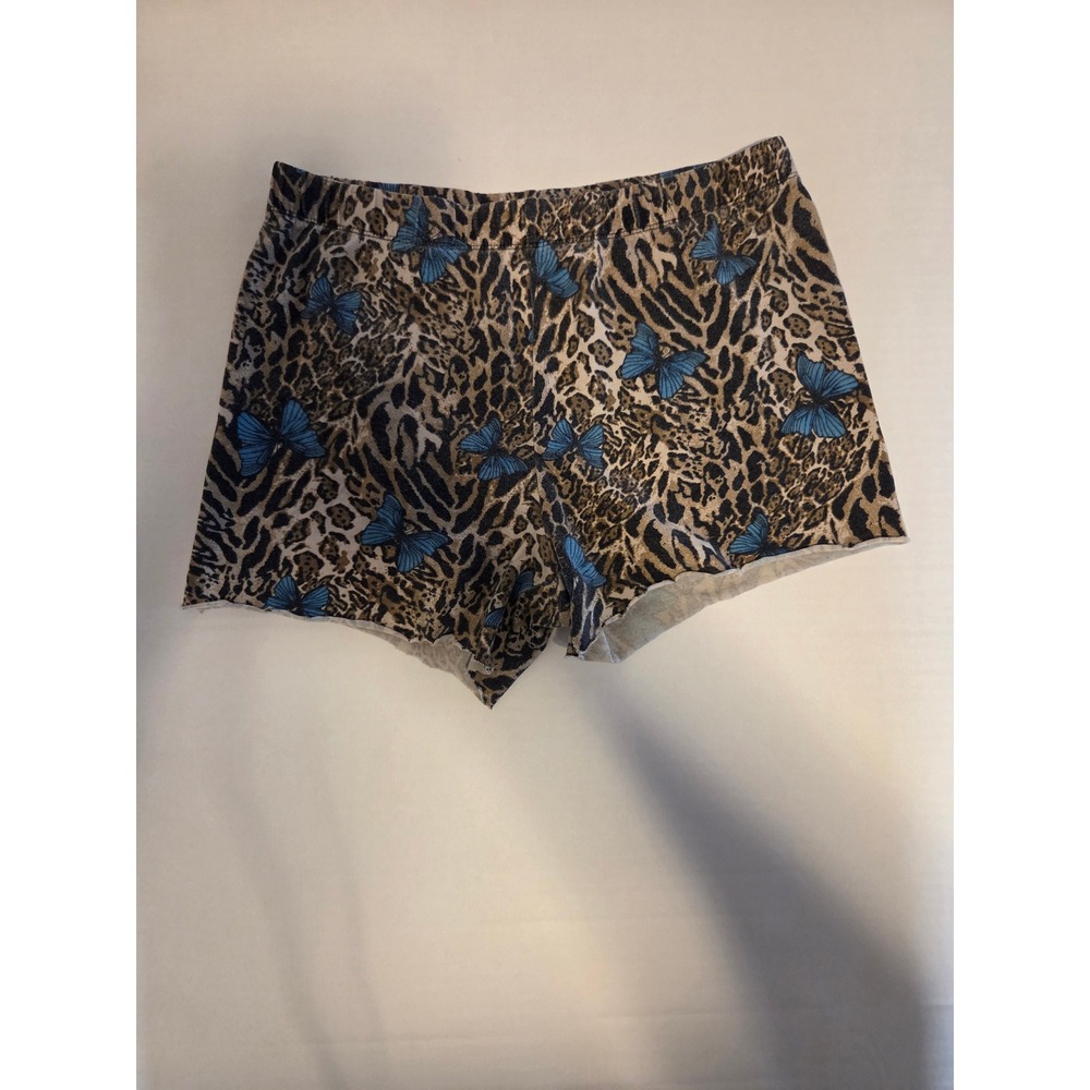 No Boundaries Leopard Butterfly Print Booty Shorts Blue Brown Y2K Size M 7-9